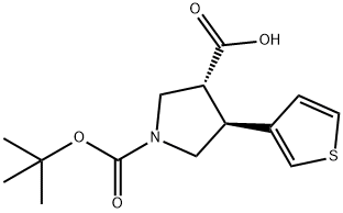 (3R,4S)-Rel-1-[(tert-butoxy)carbonyl]-4-(thiophen-3-yl)pyrrolidine-3-carboxylic acid Structure