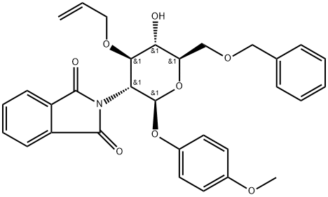 4-メトキシフェニル3-O-アリル-6-O-ベンジル-2-デオキシ-2-フタルイミド-β-D-グルコピラノシド 化学構造式