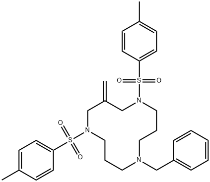 1,5,9-三氮杂环十二烷,3-亚甲基-1,5-双[(4-甲基苯基)磺酰基]-9-(苯基甲基)- 结构式