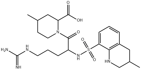 2-Piperidinecarboxylic acid, 1-[5-[(aminoiminomethyl)amino]-1-oxo-2-[[(1,2,3,4-tetrahydro-3-methyl-8-quinolinyl)sulfonyl]amino]pentyl]-4-methyl- Structure