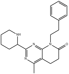 Pyrido[2,3-d]pyrimidin-7(6H)-one, 5,8-dihydro-4-methyl-8-(2-phenylethyl)-2-(2-piperidinyl)- 结构式