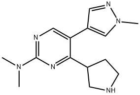 2-Pyrimidinamine, N,N-dimethyl-5-(1-methyl-1H-pyrazol-4-yl)-4-(3-pyrrolidinyl)- 结构式