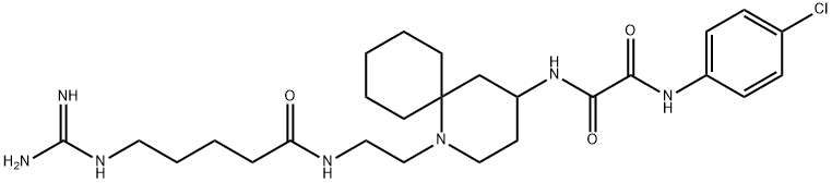 N-{1-[2-(5-カルバムイミドアミドペンタンアミド)エチル]-1-アザスピロ[5.5]ウンデカン-4-イル}-N'-(4-クロロフェニル)エタンジアミド 化学構造式