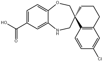 Spiro[1,5-benzoxazepine-3(2H),1'(2'H)-naphthalene]-7-carboxylic acid, 6'-chloro-3',4,4',5-tetrahydro-, (1'S)- Struktur