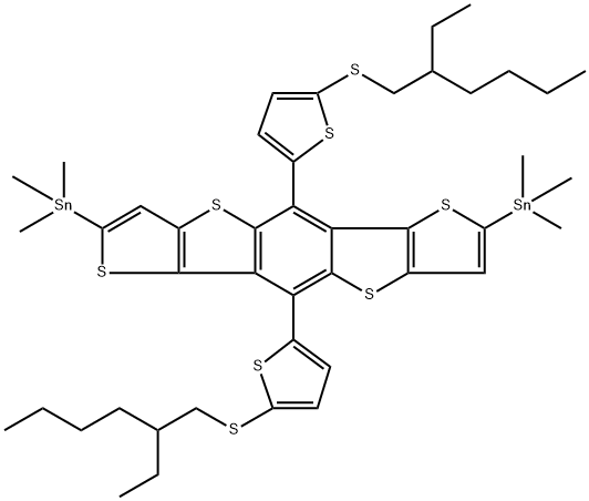 [5,10-bis[5-[(2-ethylhexyl)thio]-2-thienyl]dithieno[2,3-d:2',3'-d']benzo[1,2-b:4,5-b']dithiophene-2,7-diyl]bis(trimethylstannane) 结构式