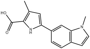 1H-Pyrrole-2-carboxylic acid, 3-methyl-5-(1-methyl-1H-indol-6-yl)- 结构式