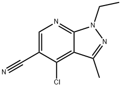 4-chloro-1-ethyl-3-methyl-1H-pyrazolo[3,4-b]pyridine-5-carbonitrile 化学構造式