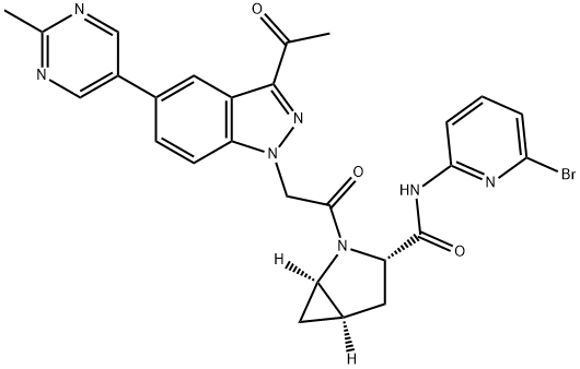 2-Azabicyclo[3.1.0]hexane-3-carboxamide, 2-[2-[3-acetyl-5-(2-methyl-5-pyrimidinyl)-1H-indazol-1-yl]acetyl]-N-(6-bromo-2-pyridinyl)-, (1R,3S,5R)-, 1903742-34-6, 结构式