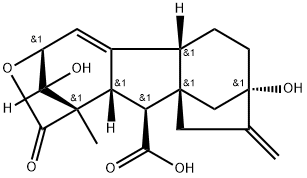 2β,7-ジヒドロキシ-8-メチレン-1β-メチル-1α,3α-(カルボニルオキシ)ギバ-4-エン-10β-カルボン酸 化学構造式