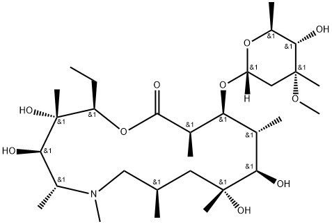 1-Oxa-6-azacyclopentadecan-15-one, 13-[(2,6-dideoxy-3-C-methyl-3-O-methyl-α-L-ribo-hexopyranosyl)oxy]-2-ethyl-3,4,10,11-tetrahydroxy-3,5,6,8,10,12,14-heptamethyl-, (2R,3S,4R,5R,8R,10R,11R,12R,13S,14R)- Struktur