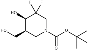 tert-butyl Cis-3,3-difluoro-4-hydroxy-5-(hydroxymethyl)piperidine-1-carboxylate racemate Structure
