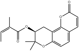 (Z)-2-メチル-2-ブテン酸[(S)-9,10-ジヒドロ-8,8-ジメチル-2-オキソ-2H,8H-ベンゾ[1,2-b:3,4-b']ジピラン-9-イル] 化学構造式