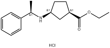 (1R,3S)-Ethyl 3-((r)-1-phenylethylamino)cyclopentanecarboxylate hcl,1951425-19-6,结构式