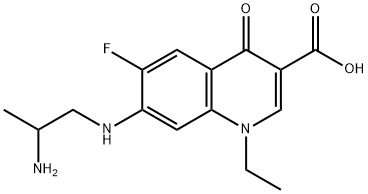 1,4-ジヒドロ-1-エチル-4-オキソ-6-フルオロ-7-[(2-アミノプロピル)アミノ]キノリン-3-カルボン酸 化学構造式