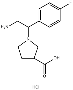 3-Pyrrolidinecarboxylic acid, 1-[2-amino-1-(4-fluorophenyl)ethyl]-, hydrochloride (1:1) Structure