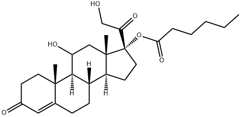 Pregn-4-ene-3,20-dione, 11,21-dihydroxy-17-[(1-oxohexyl)oxy]- Struktur