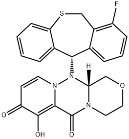 1H-[1,4]Oxazino[3,4-c]pyrido[2,1-f][1,2,4]triazine-6,8-dione, 12-[(11S)-7-fluoro-6,11-dihydrodibenzo[b,e]thiepin-11-yl]-3,4,12,12a-tetrahydro-7-hydroxy-, (12aR)- 结构式