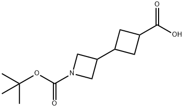 3-(1-(叔丁氧基羰基)氮杂环丁烷-3-基)环丁烷羧酸, 1989659-47-3, 结构式