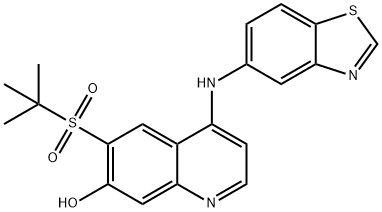 4-(苯并[D]噻唑-5-基氨基)-6-(叔丁基磺酰基)喹啉-7-醇 结构式