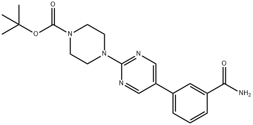 1-Piperazinecarboxylic acid, 4-[5-[3-(aminocarbonyl)phenyl]-2-pyrimidinyl]-, 1,1-dimethylethyl ester 结构式
