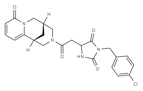 3-(4-chlorobenzyl)-5-(2-oxo-2-((1S,5R)-8-oxo-5,6-dihydro-1H-1,5-methanopyrido[1,2-a][1,5]diazocin-3(2H,4H,8H)-yl)ethyl)imidazolidine-2,4-dione Structure