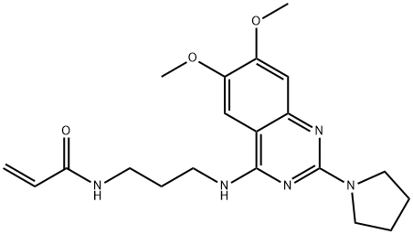 N-[3-(アクリロイルアミノ)プロピル]-6,7-ジメトキシ-2-ピロリジノ-4-キナゾリンアミン 化学構造式