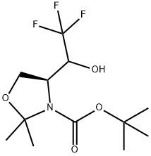 3-Oxazolidinecarboxylic acid, 2,2-dimethyl-4-(2,2,2-trifluoro-1-hydroxyethyl)-, 1,1-dimethylethyl ester, (4S)- Struktur