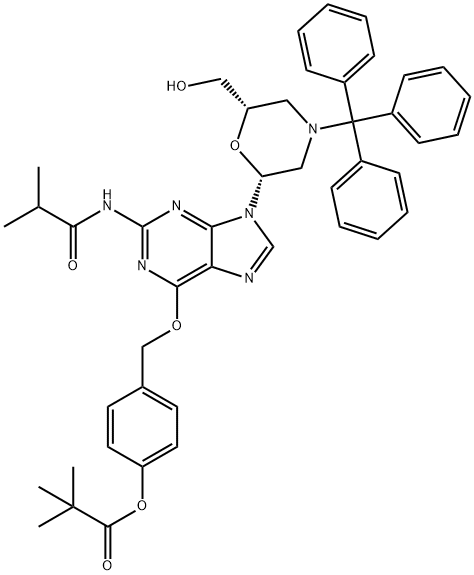N2-Isobutyryl-O6-(4-pivaloyloxybenzyl)-7'-OH-N-trityl-Morpholino guanosine Struktur