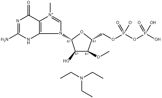 Guanosine 5'-(trihydrogen diphosphate), 7-methyl-3'-O-methyl-, inner salt, compd. with N,N-diethylethanamine (1:) Structure