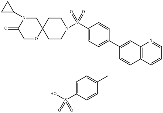 1-Oxa-4,9-diazaspiro[5.5]undecan-3-one, 4-cyclopropyl-9-[[4-(7-quinolinyl)phenyl]sulfonyl]-, compd. with 4-methylbenzenesulfonate (1:1) Struktur