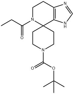 Spiro[4H-imidazo[4,5-c]pyridine-4,4'-piperidine]-1'-carboxylic acid, 3,5,6,7-tetrahydro-5-(1-oxopropyl)-, 1,1-dimethylethyl ester 结构式