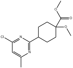Cyclohexanecarboxylic acid, 4-(4-chloro-6-methyl-2-pyrimidinyl)-1-methoxy-, methyl ester Struktur