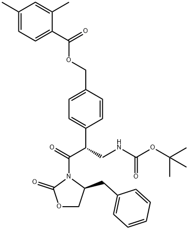 Benzoic acid, 2,4-dimethyl-, [4-[(1R)-1-[[[(1,1-dimethylethoxy)carbonyl]amino]methyl]-2-oxo-2-[(4S)-2-oxo-4-(phenylmethyl)-3-oxazolidinyl]ethyl]phenyl]methyl ester Structure