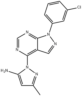 1H-Pyrazol-5-amine, 1-[1-(3-chlorophenyl)-1H-pyrazolo[3,4-d]pyrimidin-4-yl]-3-methyl- Struktur