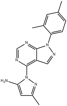 1-[1-(2,4-二甲基苯基)-1H-吡唑并[3,4-D]嘧啶-4-基]-3-甲基-1H-吡唑-5-胺 结构式