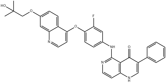 1,6-Naphthyridin-4(1H)-one, 5-[[3-fluoro-4-[[7-(2-hydroxy-2-methylpropoxy)-4-quinolinyl]oxy]phenyl]amino]-3-phenyl- Structure