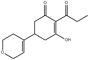 2-Cyclohexen-1-one, 5-(3,6-dihydro-2H-pyran-4-yl)-3-hydroxy-2-(1-oxopropyl)- Structure