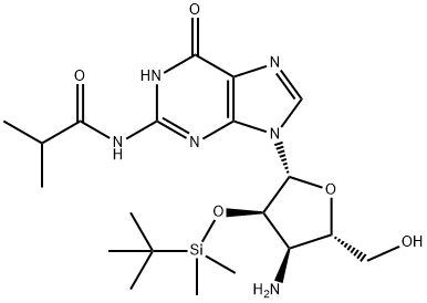 Guanosine, 3'-amino-3'-deoxy-2'-O-[(1,1-dimethylethyl)dimethylsilyl]-N-(2-methyl-1-oxopropyl)- Structure