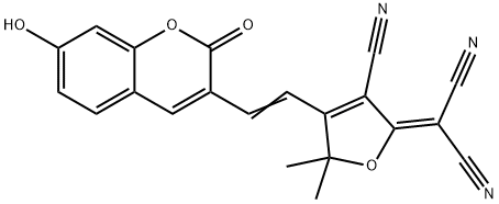 Propanedinitrile, 2-[3-cyano-4-[2-(7-hydroxy-2-oxo-2H-1-benzopyran-3-yl)ethenyl]-5,5-dimethyl-2(5H)-furanylidene]- Structure