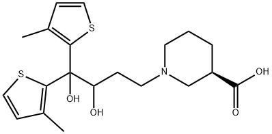 3-Piperidinecarboxylic acid, 1-[3,4-dihydroxy-4,4-bis(3-methyl-2-thienyl)butyl]-, (3R)- Structure