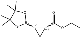 Cyclopropanecarboxylic acid, 2-(4,4,5,5-tetramethyl-1,3,2-dioxaborolan-2-yl)-, ethyl ester, (1R,2S)-rel- Structure
