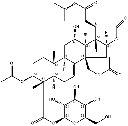3α,30-Diacetyloxy-12α-hydroxy-23-oxoeupha-7,24-dien-21,16β-olid-28-oic acid 28-O-β-D-glucopyranosyl ester Structure