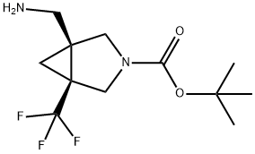 RAC-TERT-BUTYL (1R,5R)-1-(AMINOMETHYL)-5-(TRIFLUOROMETHYL)-3-AZABICYCLO[3.1.0]HEXANE-3-CARBOXYLATE, CIS, 2155840-58-5, 结构式