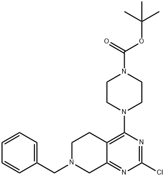 4-(7-苄基-2-氯-5,6,7,8-四氢吡啶并[3,4-D]嘧啶-4-基)哌嗪-1-羧酸叔丁酯 结构式