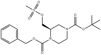 1,4-Piperazinedicarboxylic acid, 2-[[(methylsulfonyl)oxy]methyl]-, 4-(1,1-dimethylethyl) 1-(phenylmethyl) ester, (2R)- 结构式
