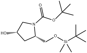1-Pyrrolidinecarboxylic acid, 2-[[[(1,1-dimethylethyl)dimethylsilyl]oxy]methyl]-4-hydroxy-, 1,1-dimethylethyl ester, (2S,4S)- Struktur