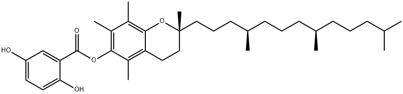 Benzoic acid, 2,5-dihydroxy-, (2R)-3,4-dihydro-2,5,7,8-tetramethyl-2-[(4R,8R)-4,8,12-trimethyltridecyl]-2H-1-benzopyran-6-yl ester Structure