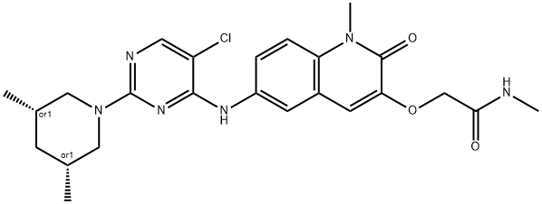 顺式-2-((6-((5-氯-2-(3,5-二甲基哌嗪-1-基)嘧啶-4-基)氨基)-1-甲基-2-氧代-1,2-二氢喹啉-3-基)氧基)-N-甲基乙酰胺,2166387-65-9,结构式