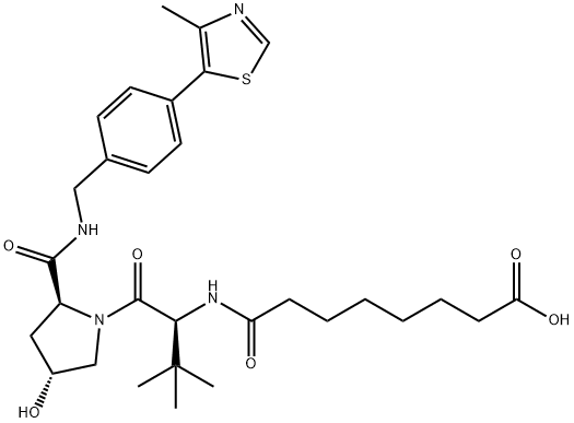 rac-8-(((R)-1-((2R,4S)-4-hydroxy-2-((4-(4-methylthiazol-5-yl)benzyl)carbamoyl)pyrrolidin-1-yl)-3,3-dimethyl-1-oxobutan-2-yl)amino)-8-oxooctanoic acid Structure