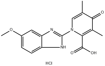 2-Pyridinecarboxylic acid, 1,4-dihydro-1-(6-methoxy-1H-benzimidazol-2-yl)-3,5-dimethyl-4-oxo-, hydrochloride (1:1) Struktur